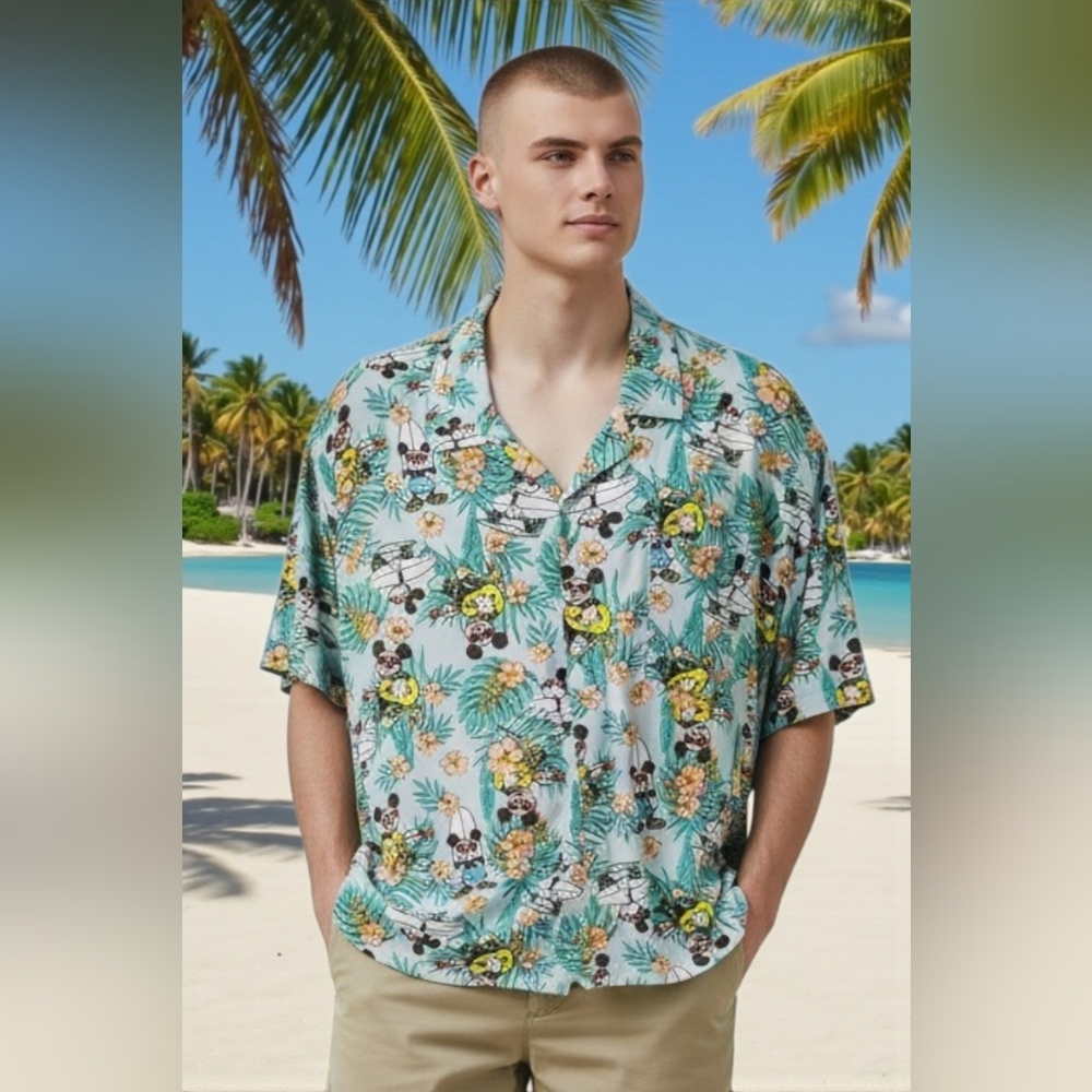 Vintage Disney Mickey Mouse Size 3XL Hawaii Causal Button Up Surfing Shirt